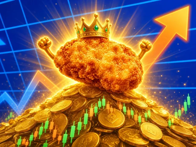 A crowned golden nugget on a pile of coins and green candles